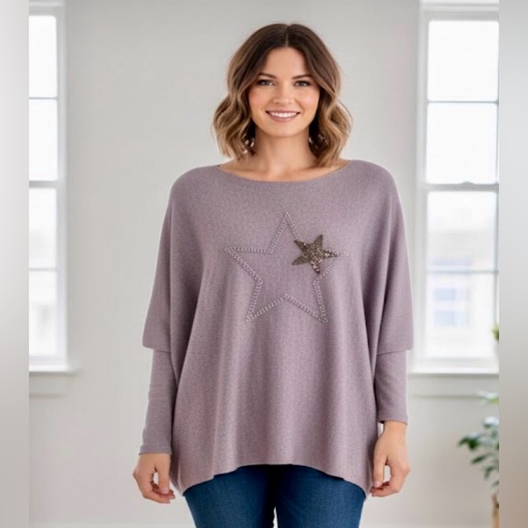 Made in Italy~New Collection Sweaters - Made in Italy Sequin Star Sweater - Italian Boutique